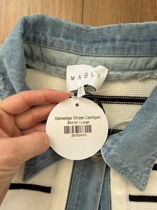 Striped Cream Knit Jean-Trim Jacket for Kids - Picture 3 of 5